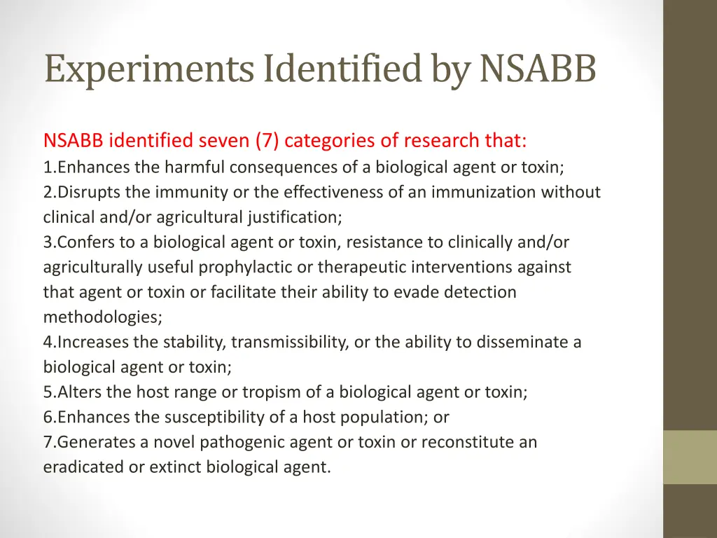 experiments identified by nsabb