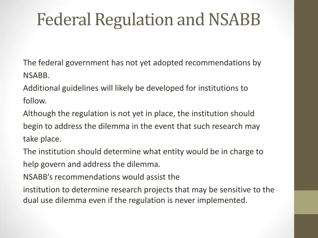 federal regulation and nsabb