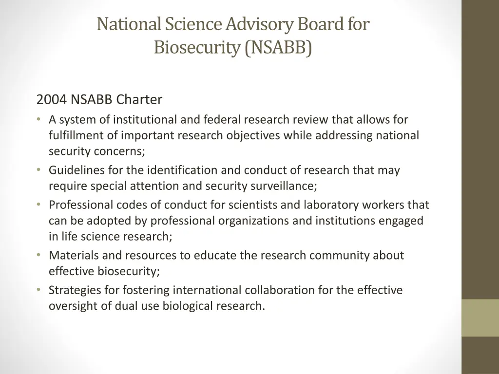 national science advisory board for biosecurity