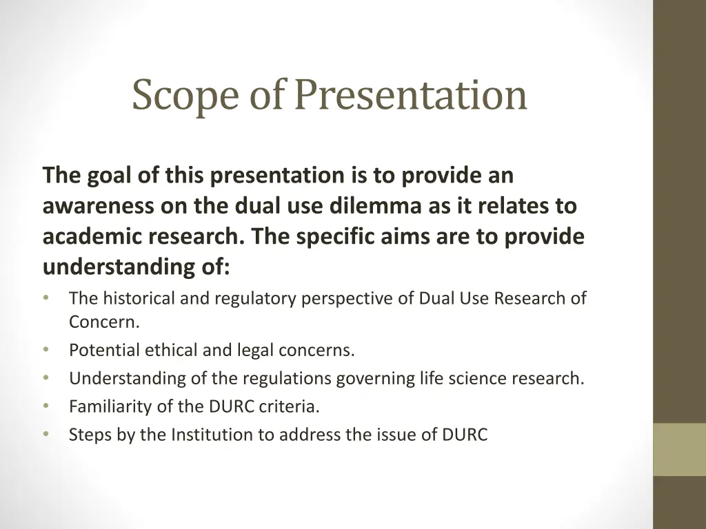 scope of presentation