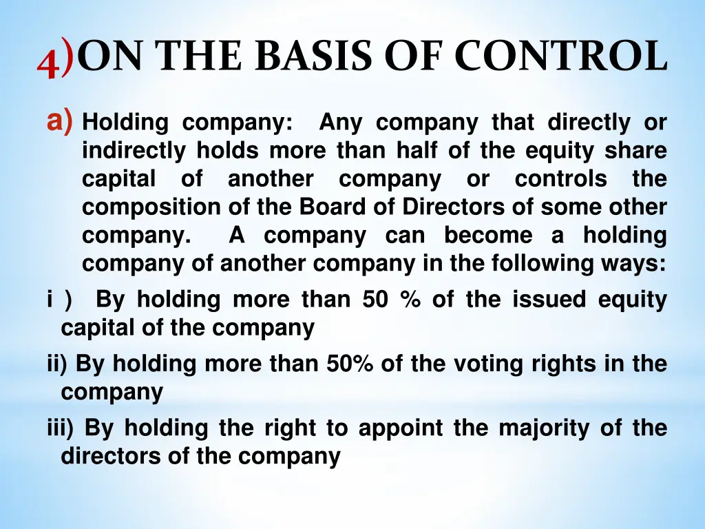 4 on the basis of control