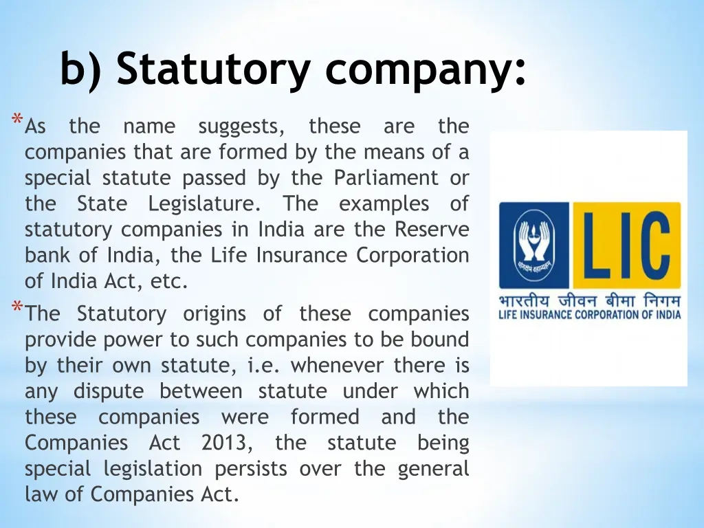 b statutory company