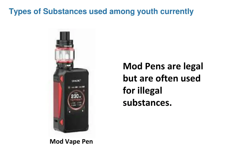 types of substances used among youth currently 2