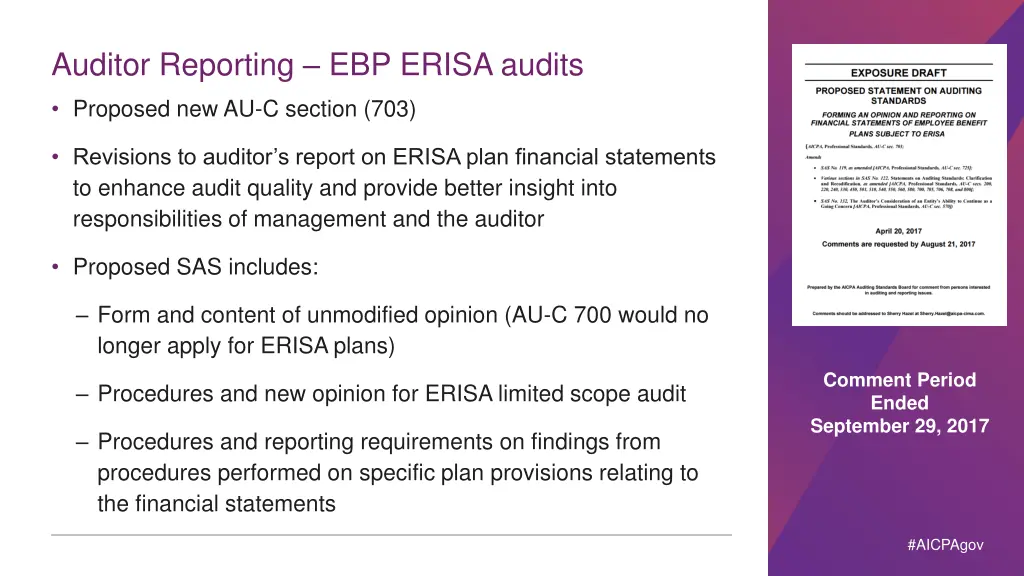 auditor reporting ebp erisa audits