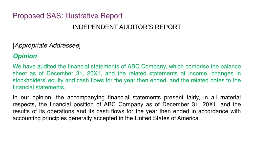 proposed sas illustrative report