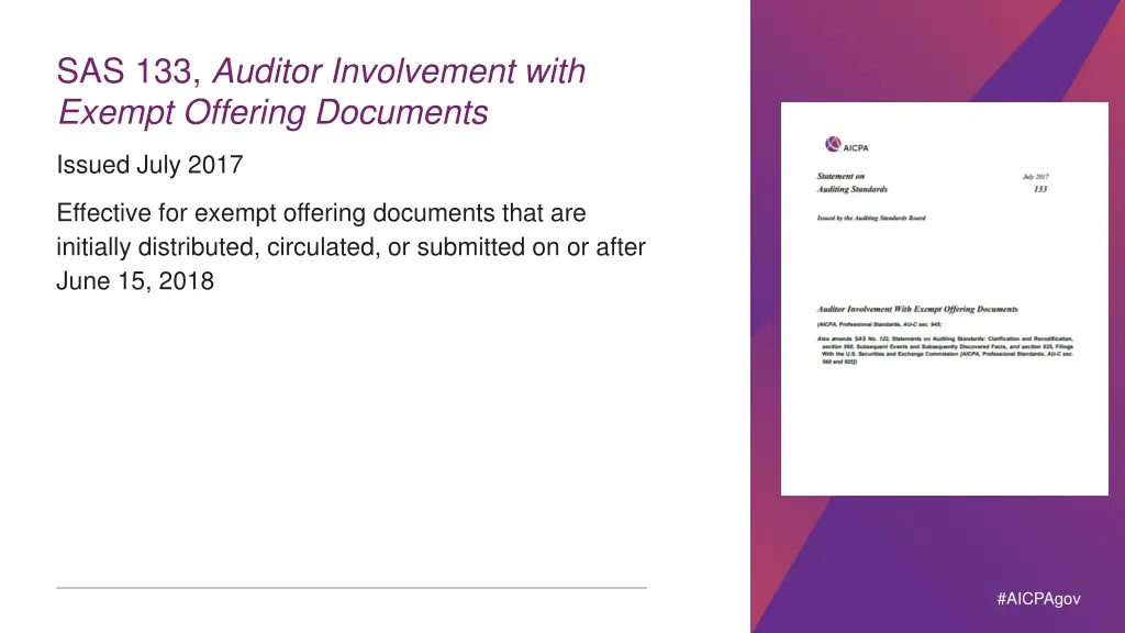 sas 133 auditor involvement with exempt offering