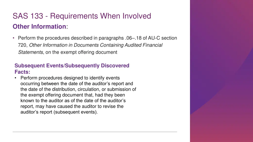 sas 133 requirements when involved other