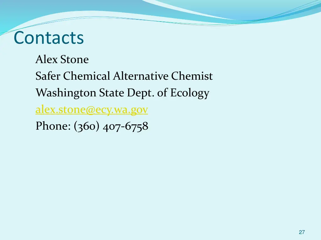 contacts alex stone safer chemical alternative