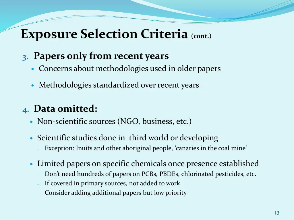 exposure selection criteria cont 1