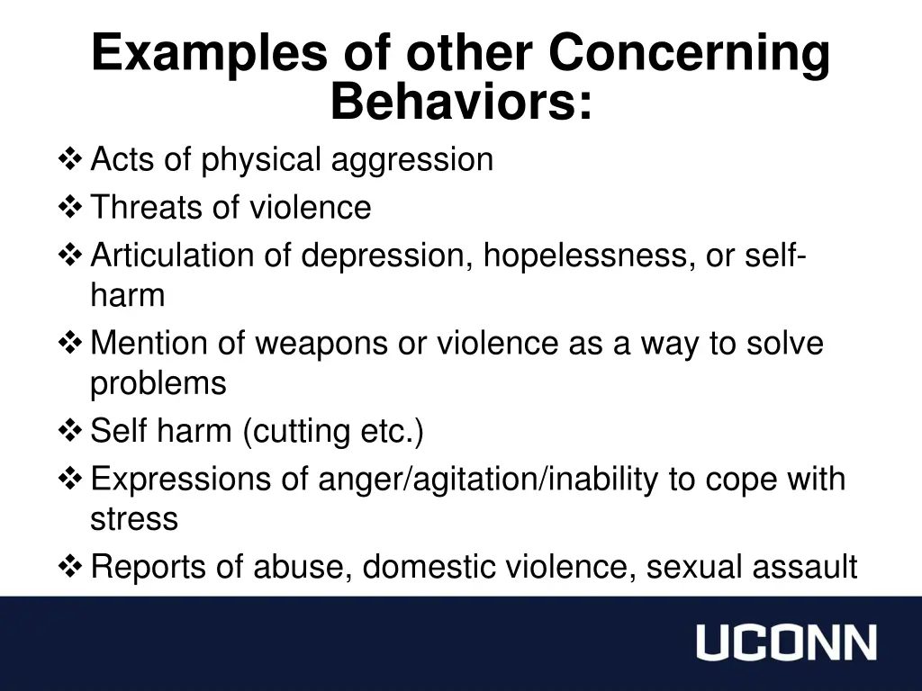 examples of other concerning behaviors acts