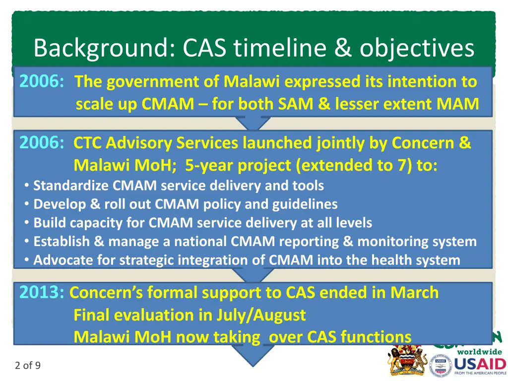 background cas timeline objectives 2006