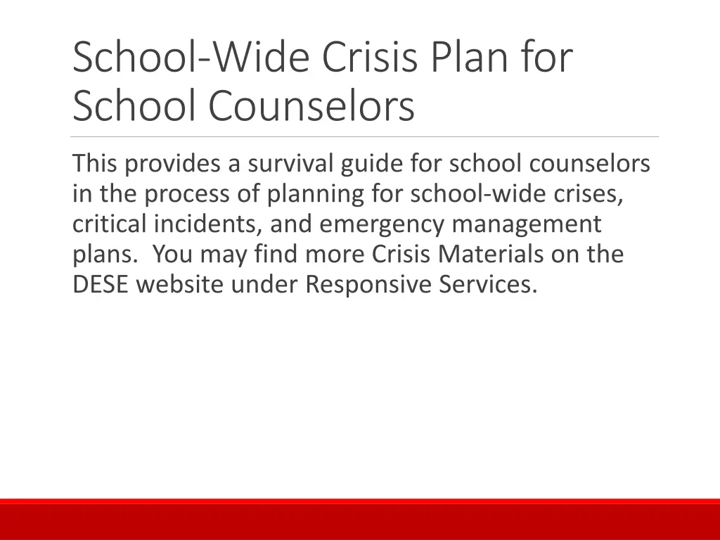 school wide crisis plan for school counselors