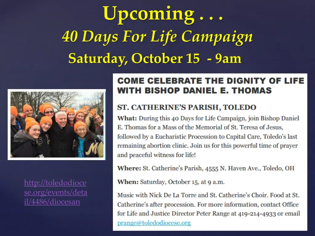 upcoming 40 days for life campaign saturday