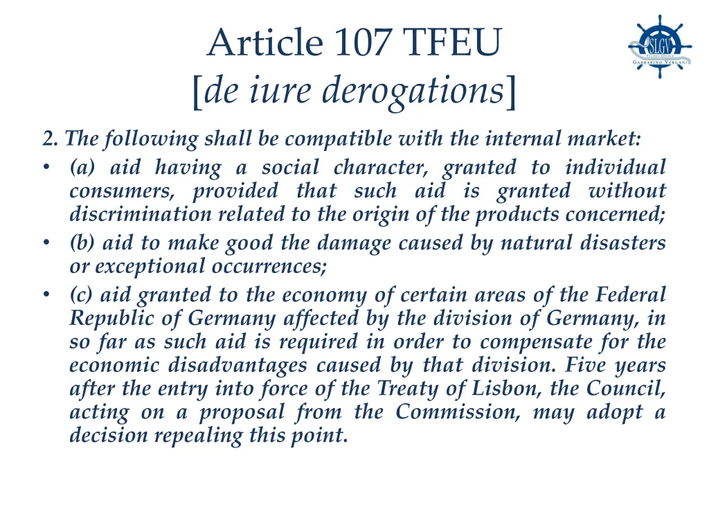 article 107 tfeu de iure derogations