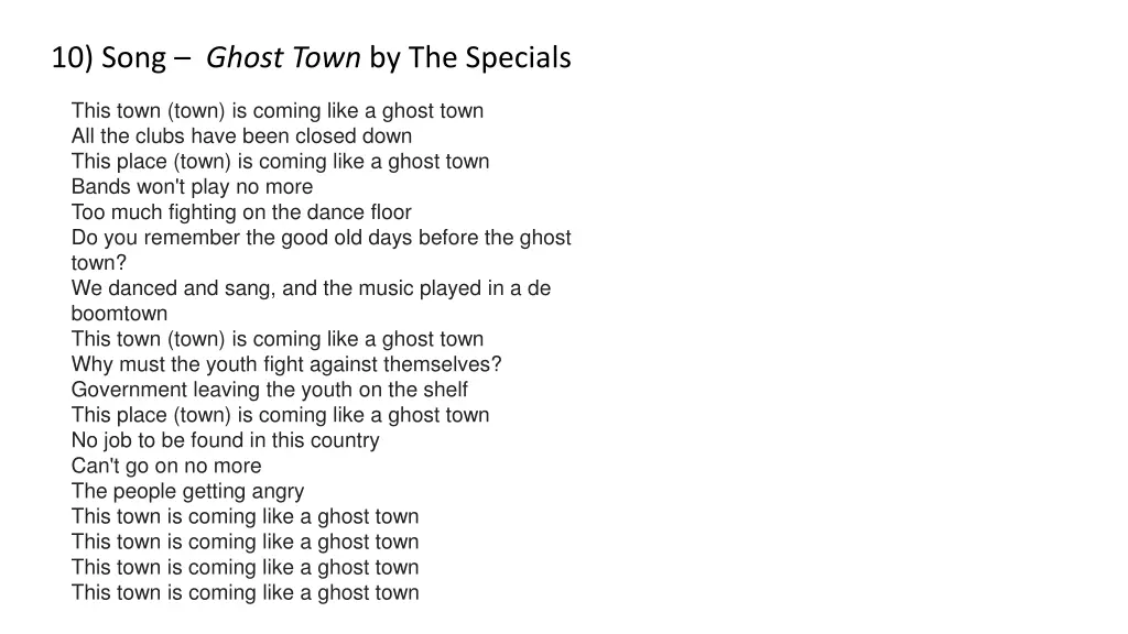 10 song ghost town by the specials