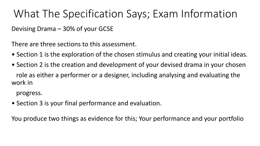 what the specification says exam information