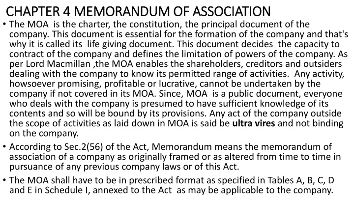 chapter 4 memorandum of association chapter