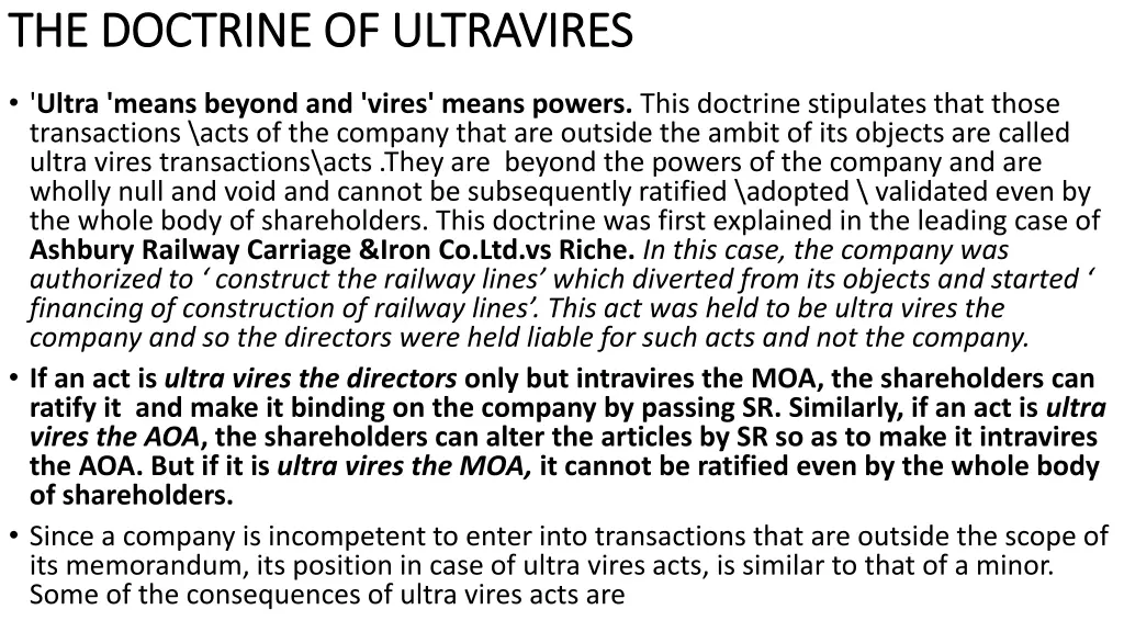 the doctrine of ultravires the doctrine