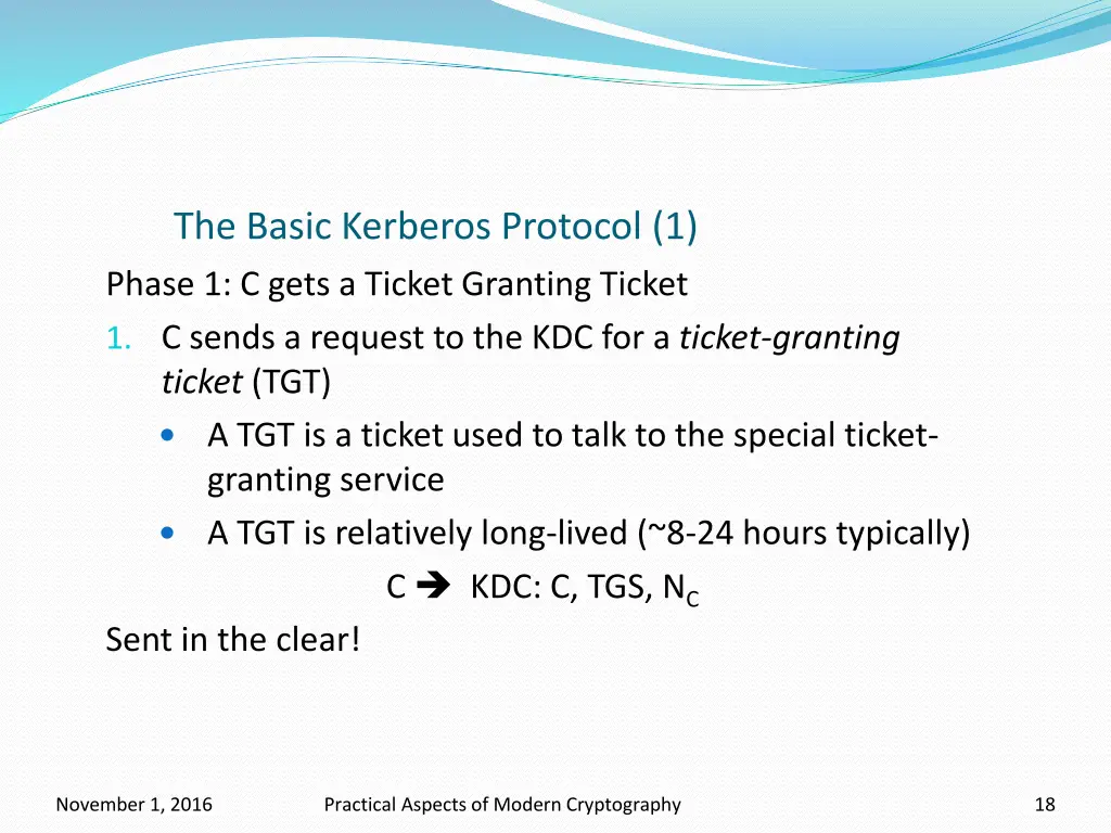 the basic kerberos protocol 1 phase 1 c gets