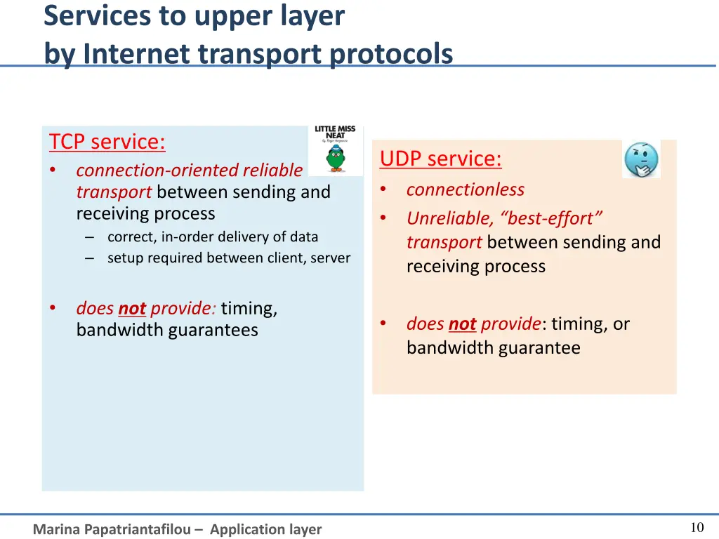 services to upper layer by internet transport