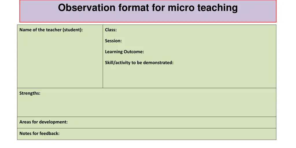 observation format for micro teaching