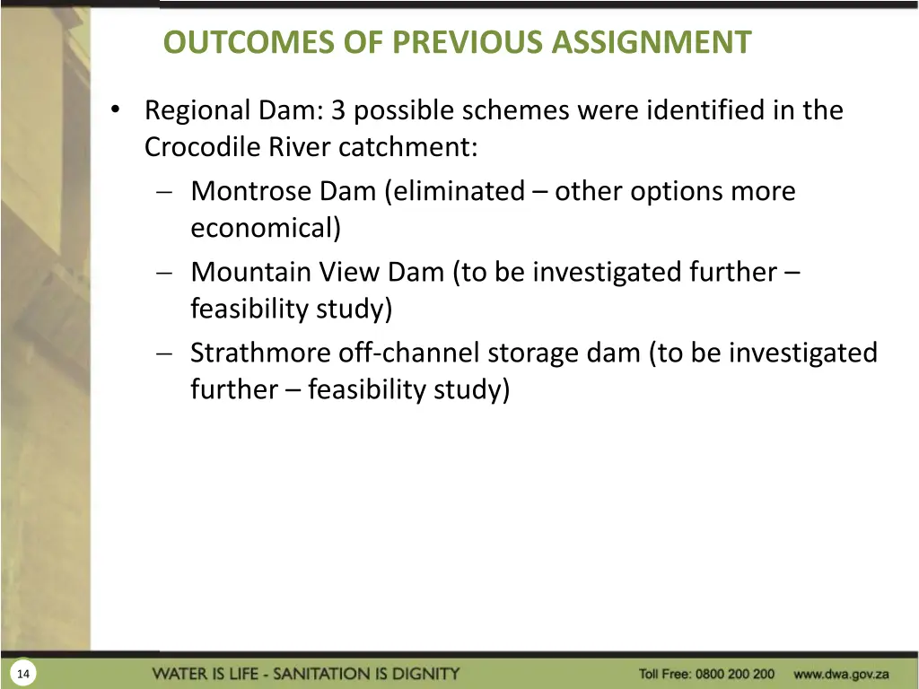 outcomes of previous assignment