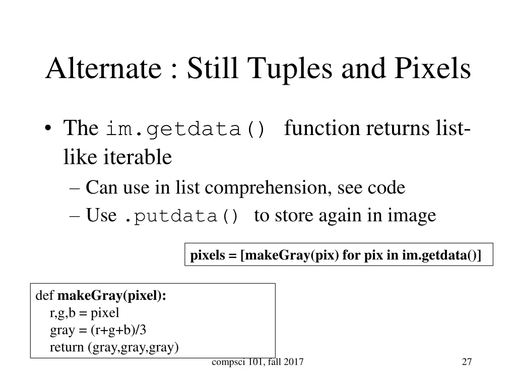 alternate still tuples and pixels