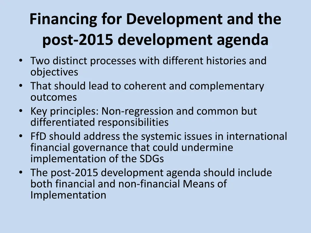 financing for development and the post 2015