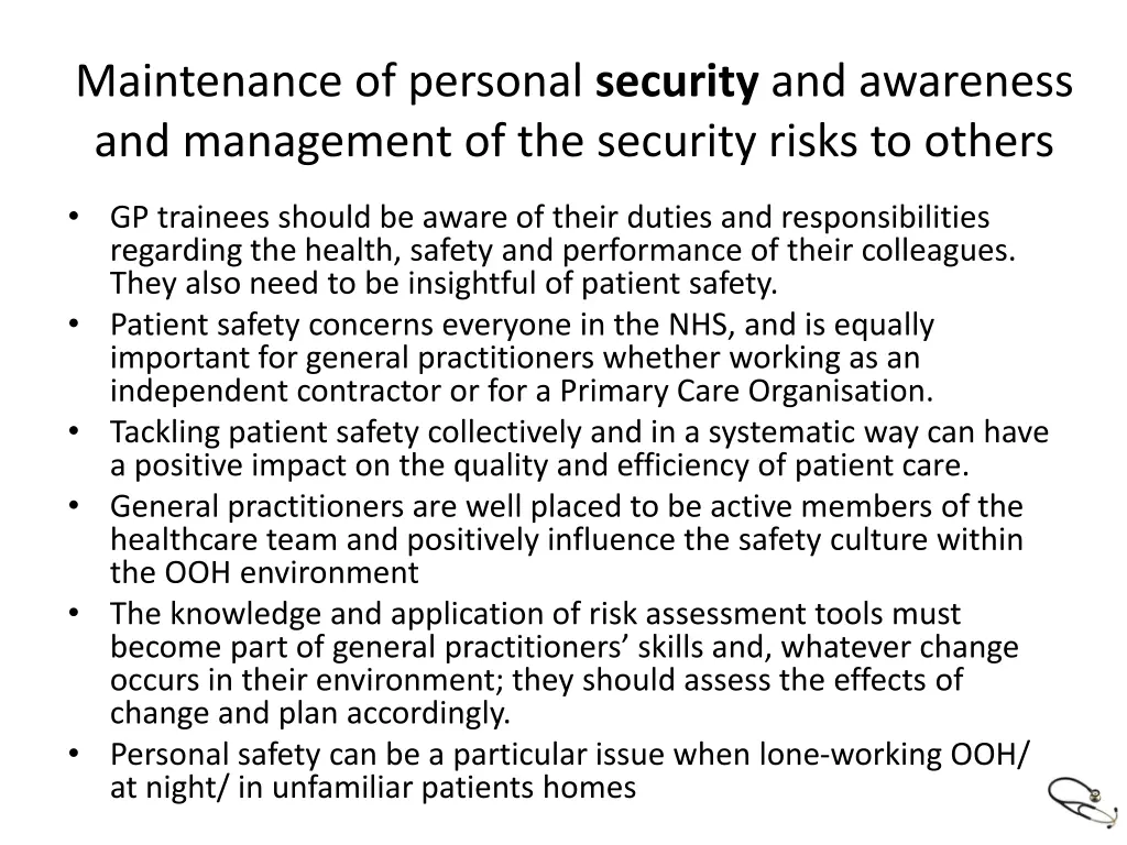 maintenance of personal security and awareness