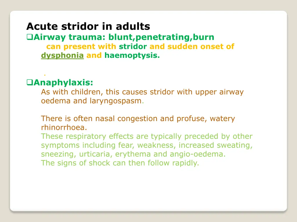 acute stridor in adults airway trauma blunt