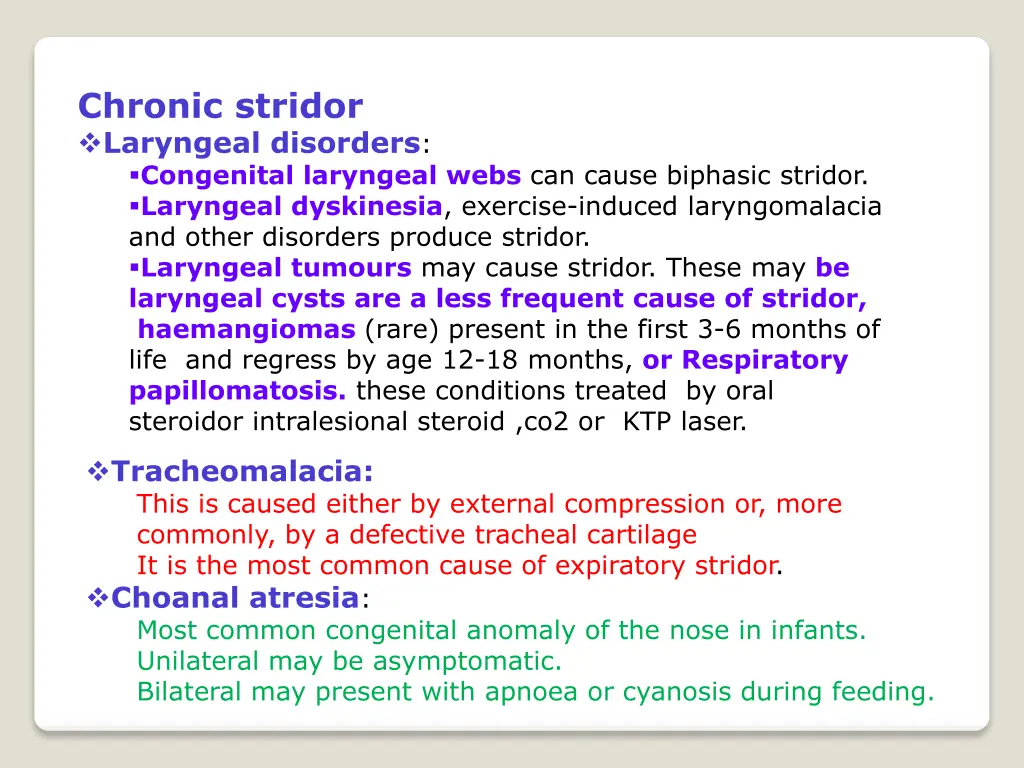 chronic stridor laryngeal disorders congenital