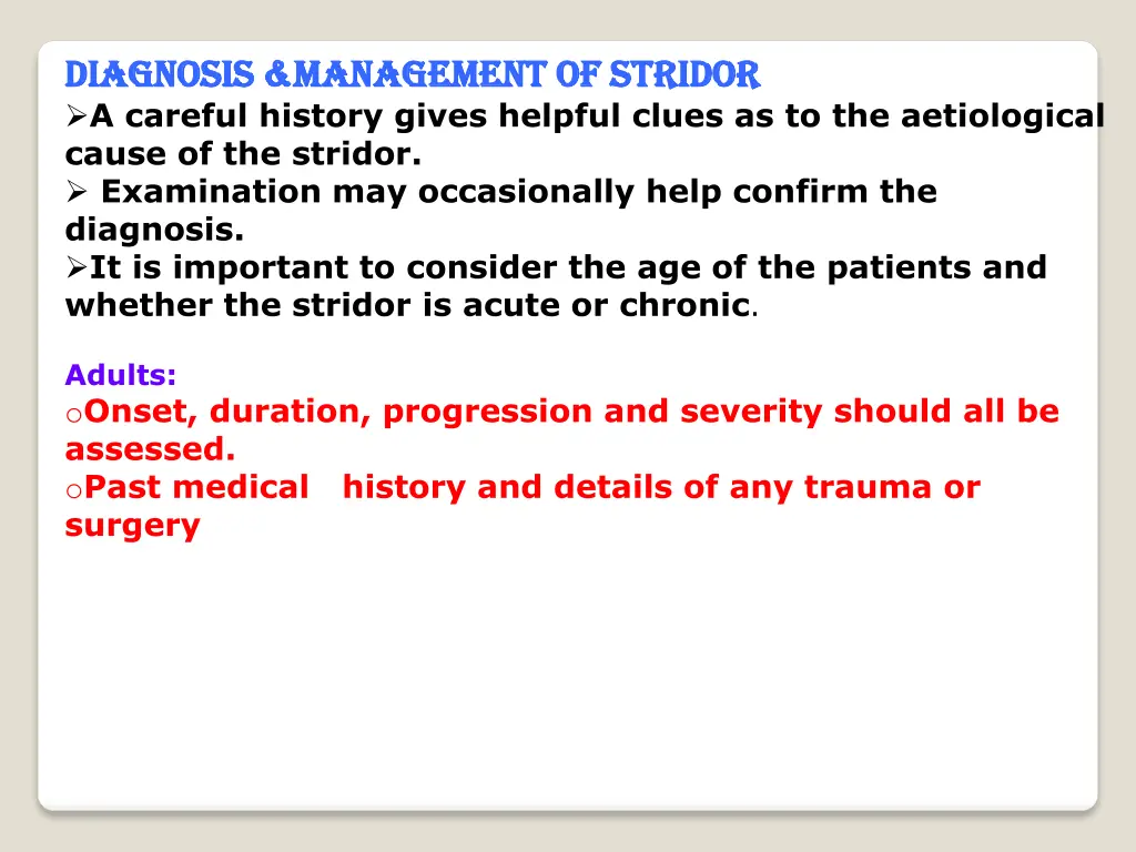 diagnosis management of stridor diagnosis