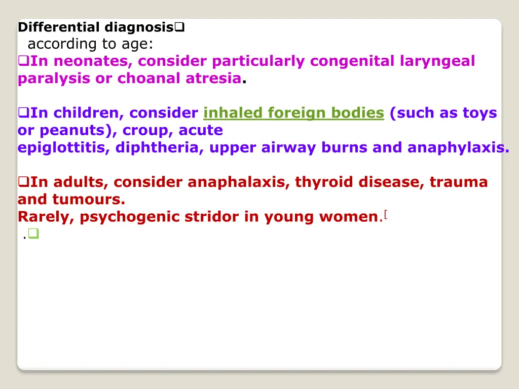 differential diagnosis according