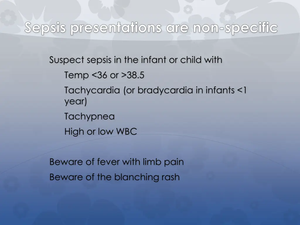 sepsis presentations are non specific