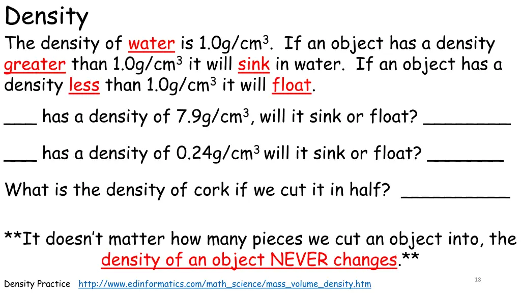 density the density of water