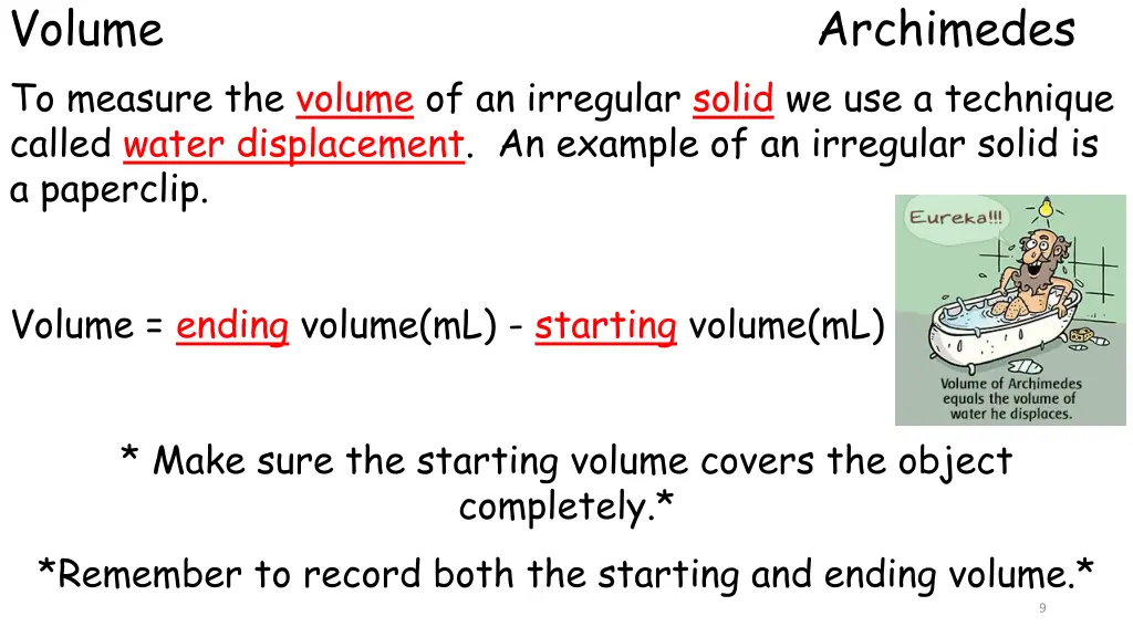 volume to measure the volume of an irregular