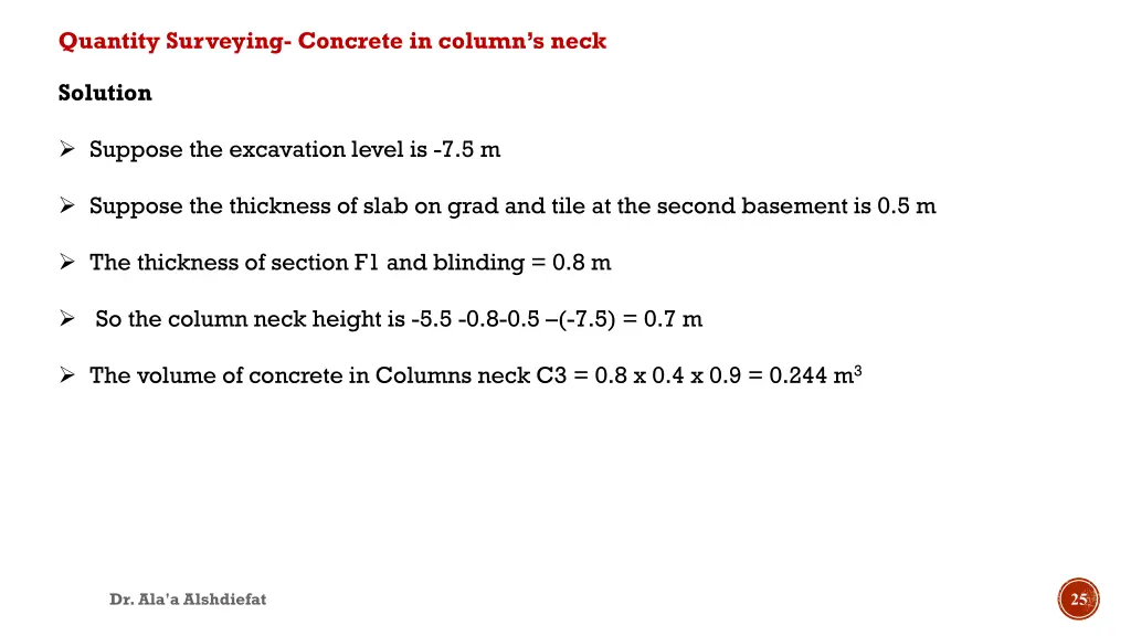 quantity surveying concrete in column s neck 3