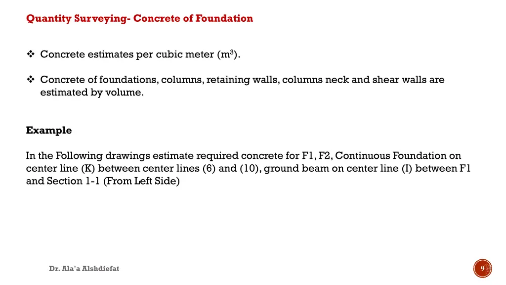 quantity surveying concrete of foundation