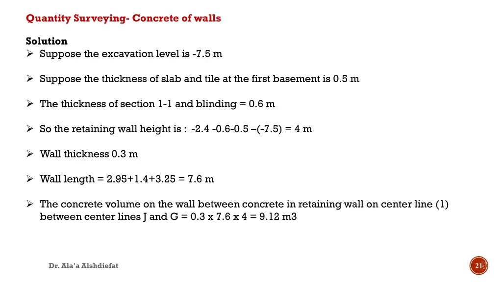 quantity surveying concrete of walls 4