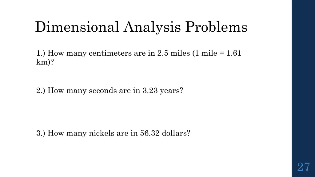 dimensional analysis problems