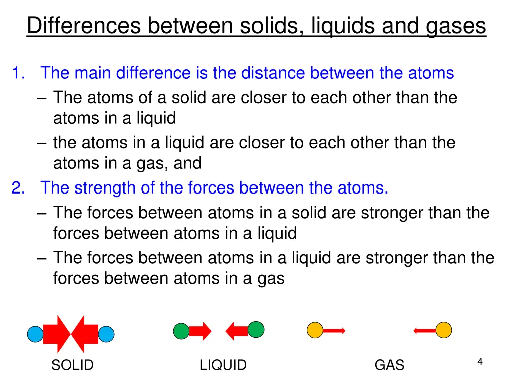 differences between solids liquids and gases