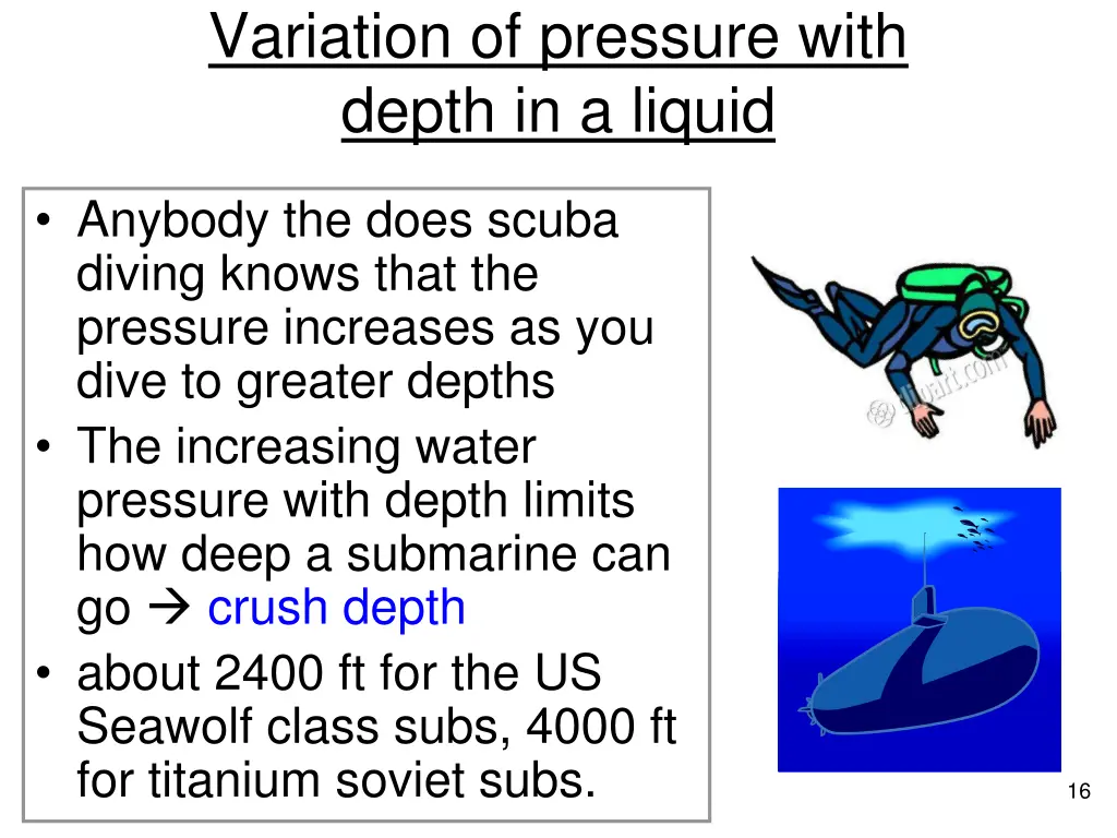 variation of pressure with depth in a liquid