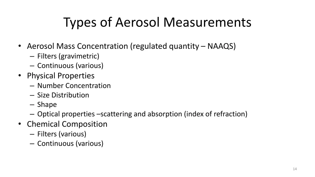 types of aerosol measurements