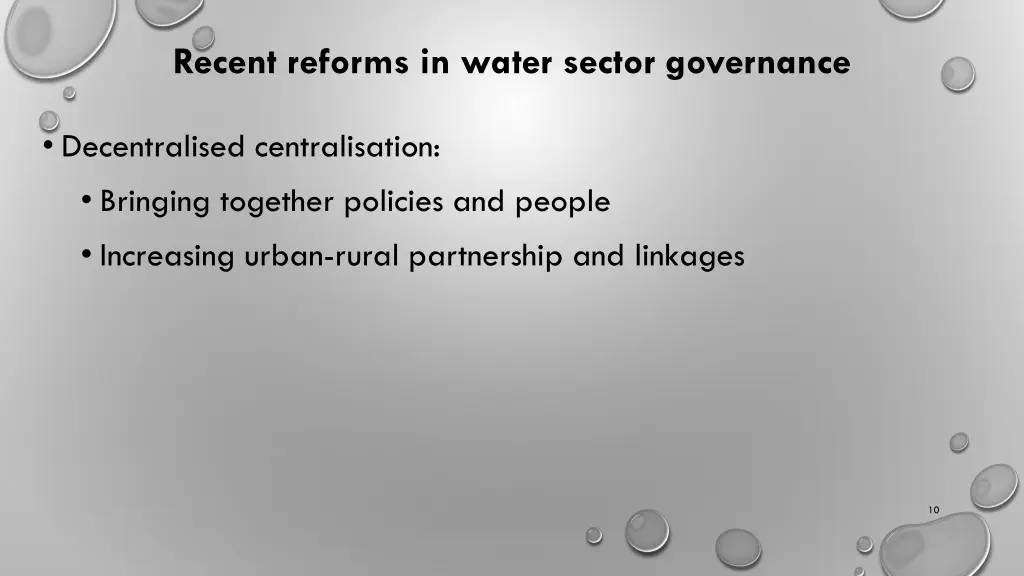 recent reforms in water sector governance