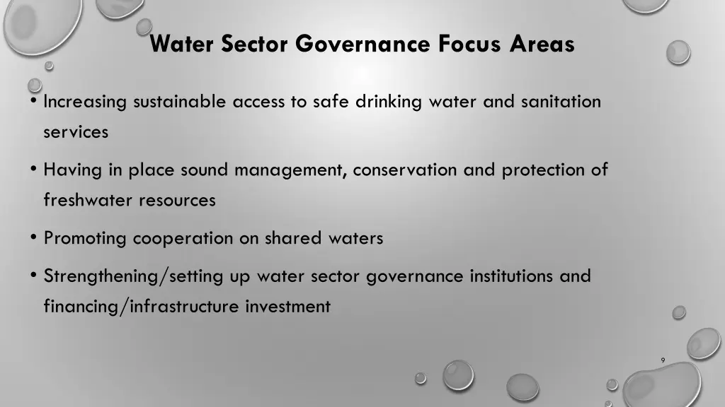 water sector governance focus areas