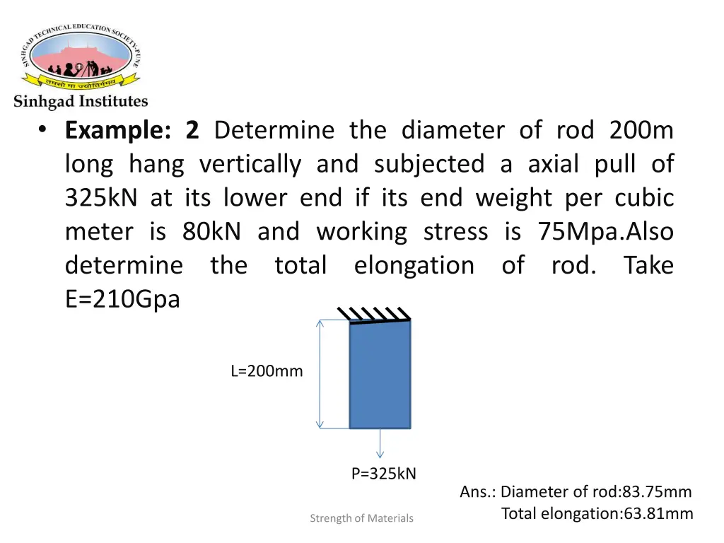 example 2 determine the diameter of rod 200m long