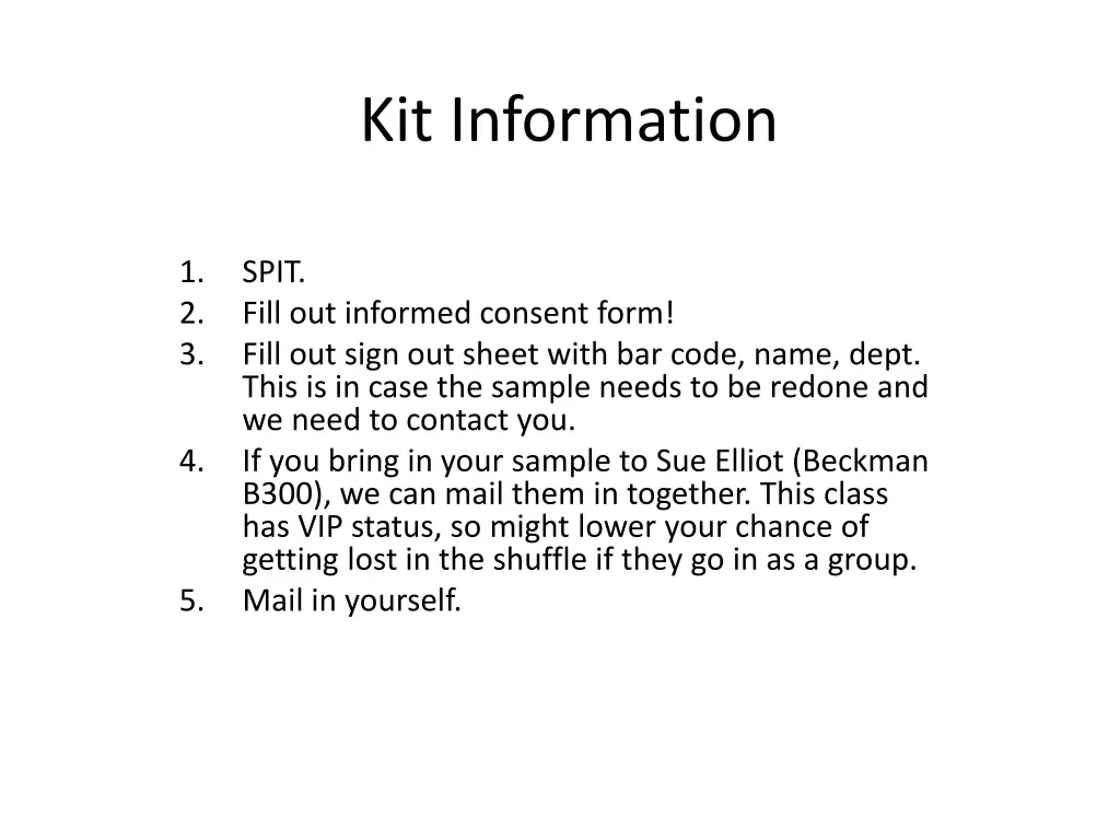 kit information