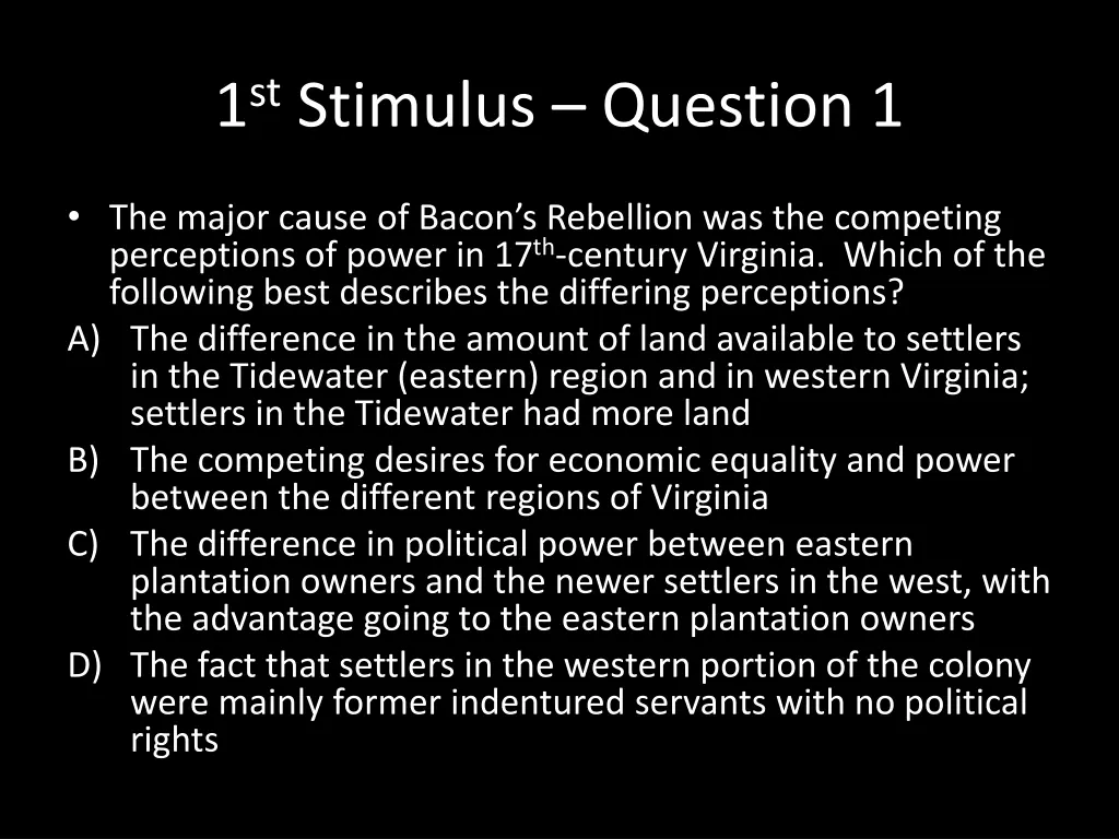 1 st stimulus question 1