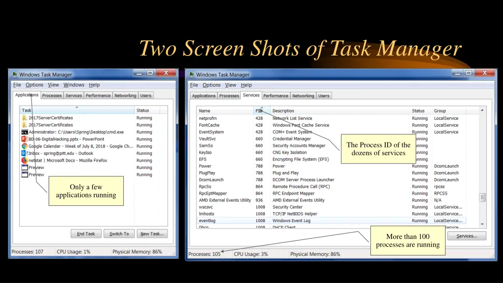 two screen shots of task manager