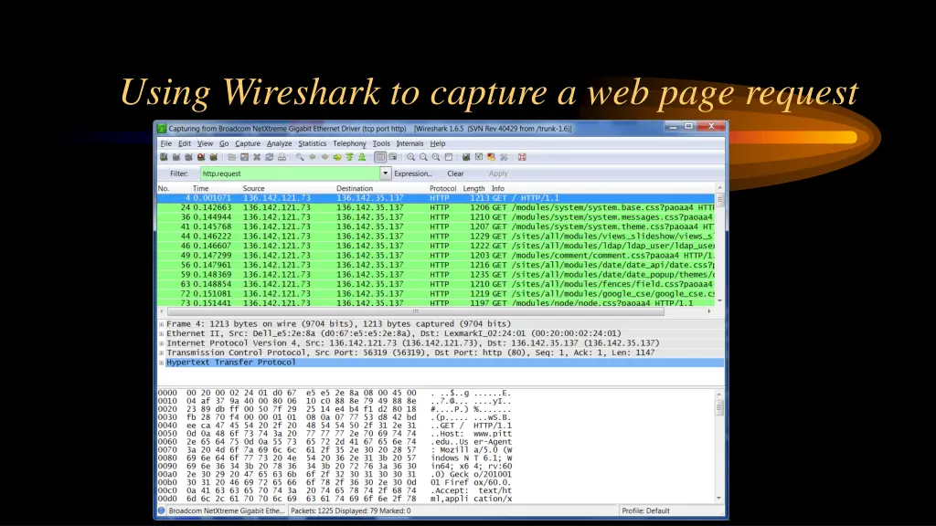 using wireshark to capture a web page request